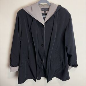 Gallery Women's Hooded Two Tone Raincoat Sz Small Removable Lining Black Beige